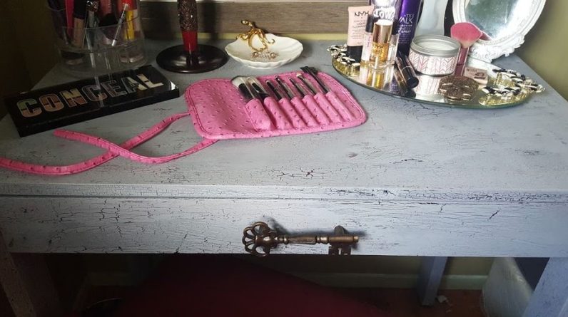 trendy beauty products and makeup on a vanity table